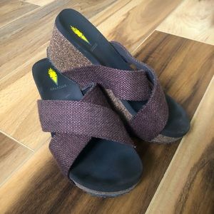 Brown slip on wedge sandals. Size 8